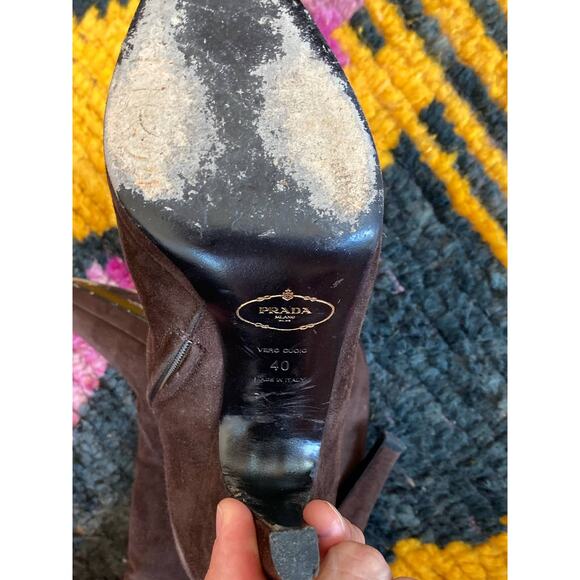 Prada Rich Brown Suede High Platform Boots Fall Essential Y2K ~ Sz 40 10 - Picture 6 of 7